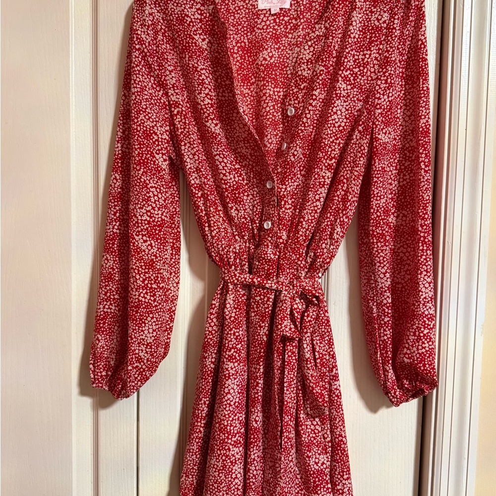 Pink Lily Red Floral Long Sleeve Dress‎